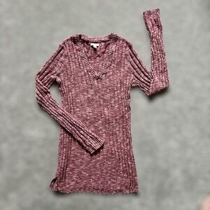 EUC Sonoma V-Neck Heathered Red Ribbed Sweater (S)